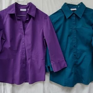 New York & Company Women's Purple and Teal Blouses